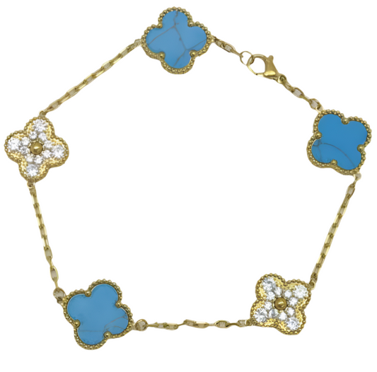 The Gold Sparkling Etoilè Arabia Turquoise Blue Clover Bracelet
