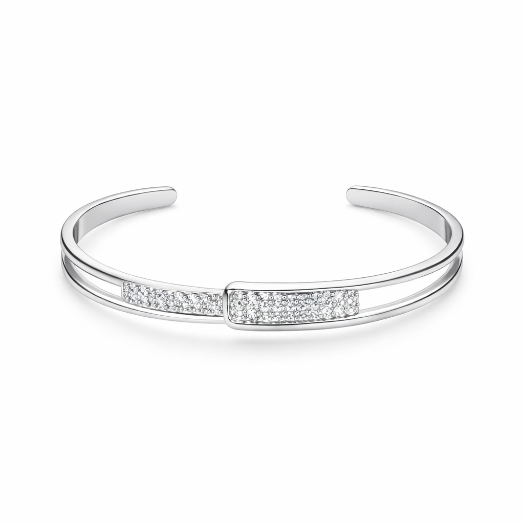 The Silver Sparkling Cuff Halo Bangle