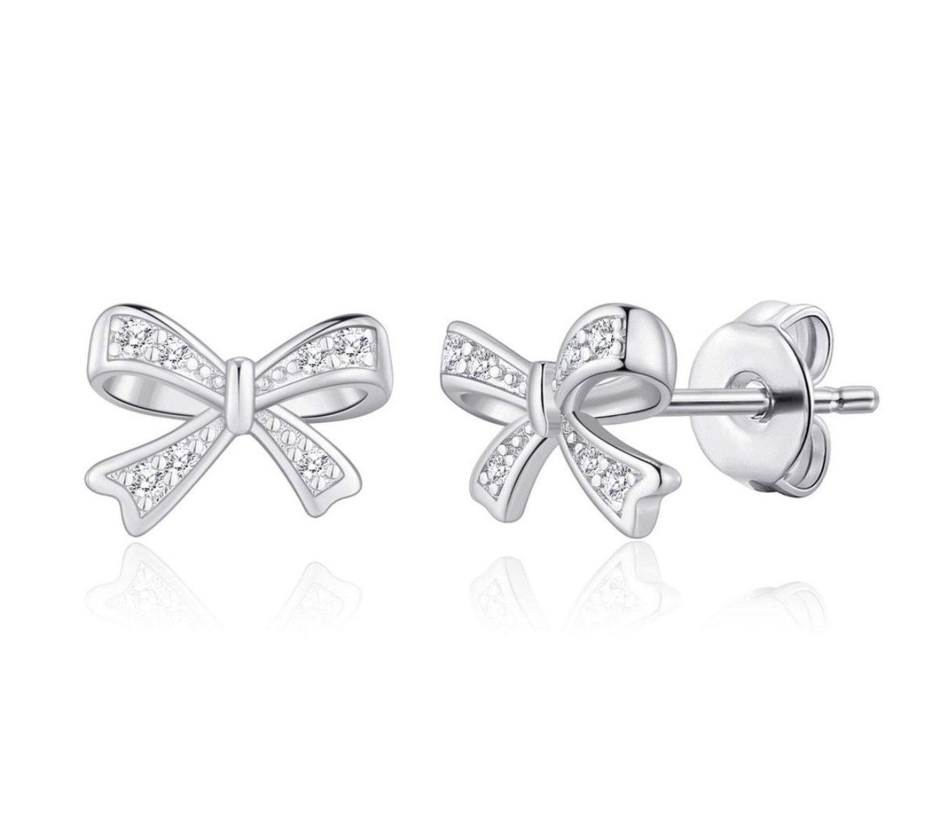 The Silver Sweet Darling Bow Ribbon Studs