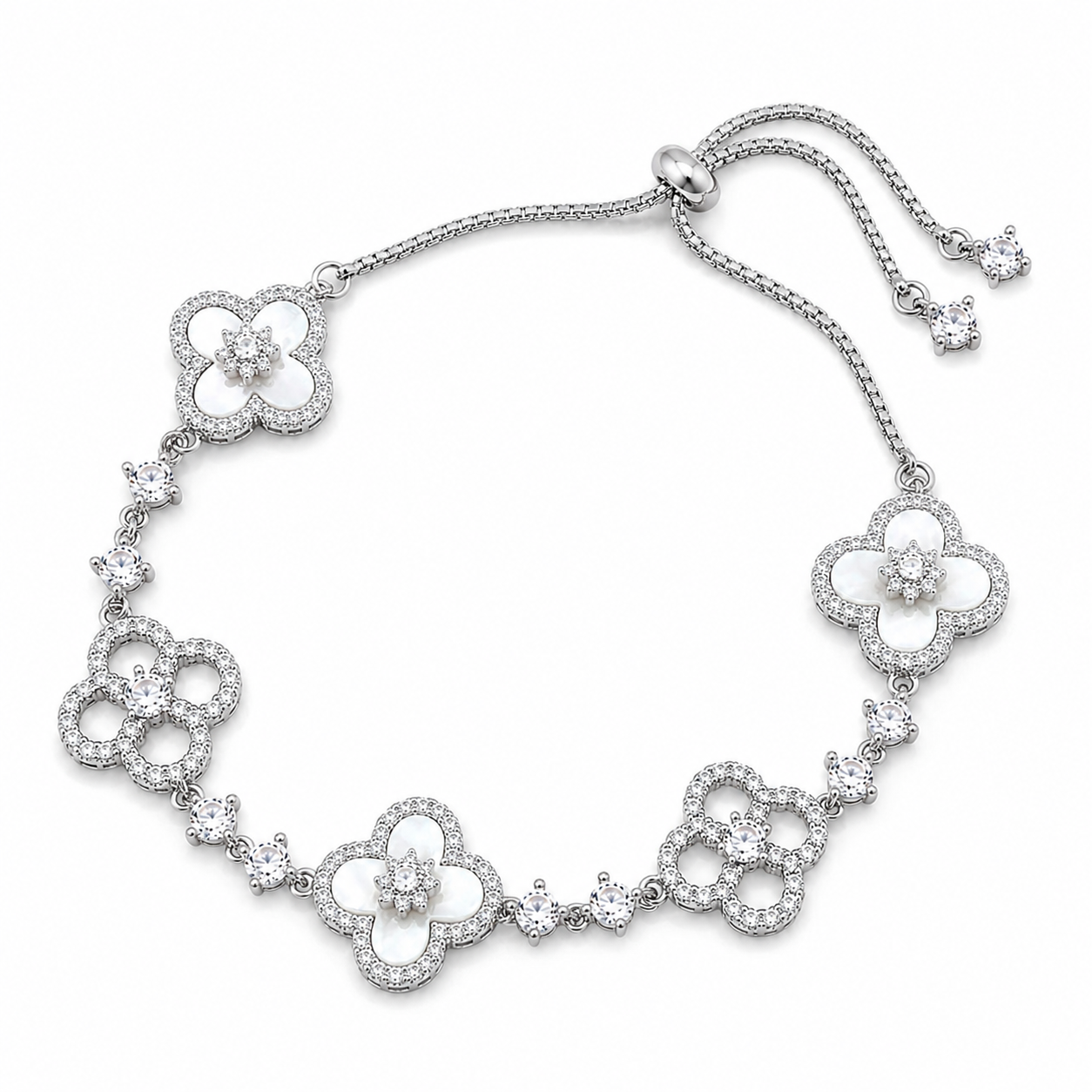 The Silver Sparkling Enchanted Arabia Clover Adjustable Bracelet
