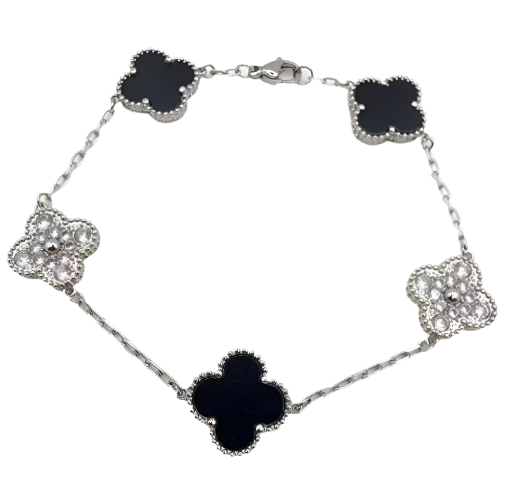 The Silver Sparkling Etoilè Arabia Midnight Eclipse Clover Bracelet