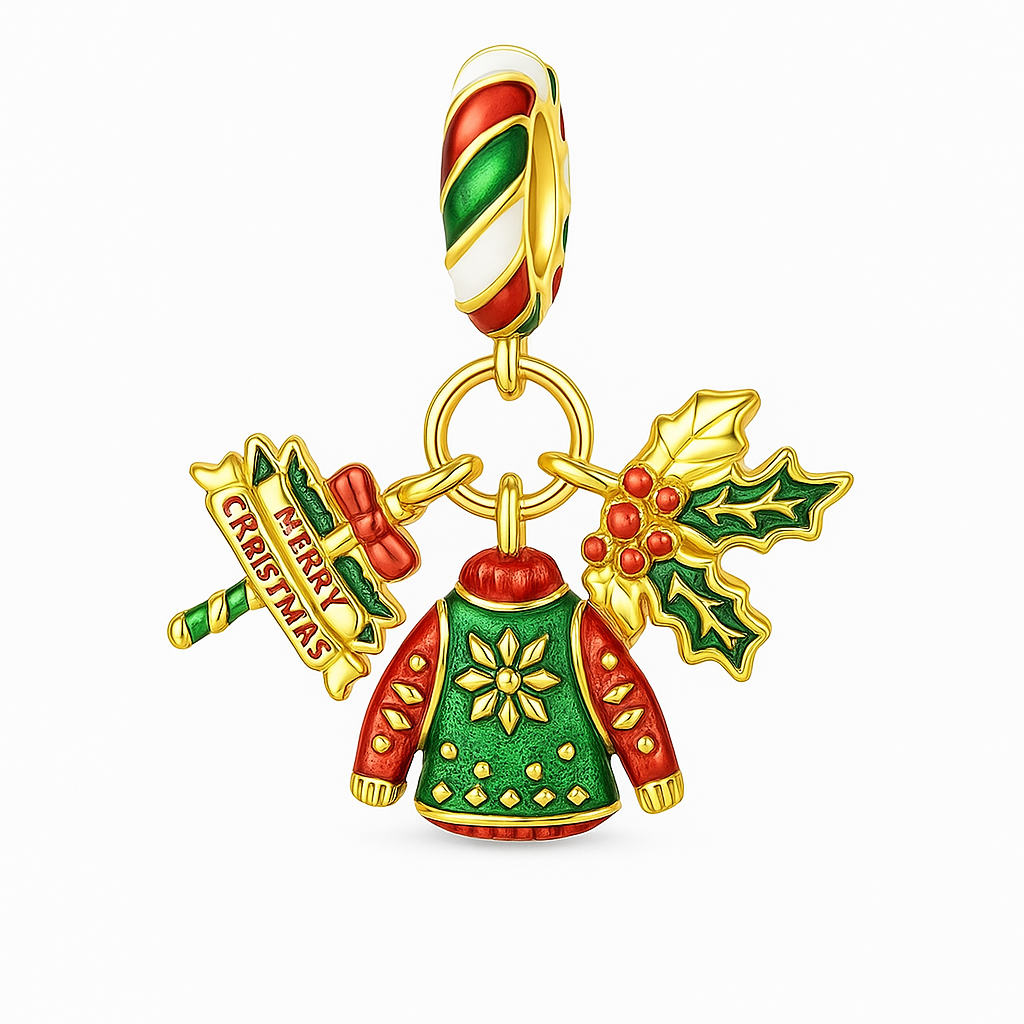 The Gold Mistletoe Christmas Sweater Charm