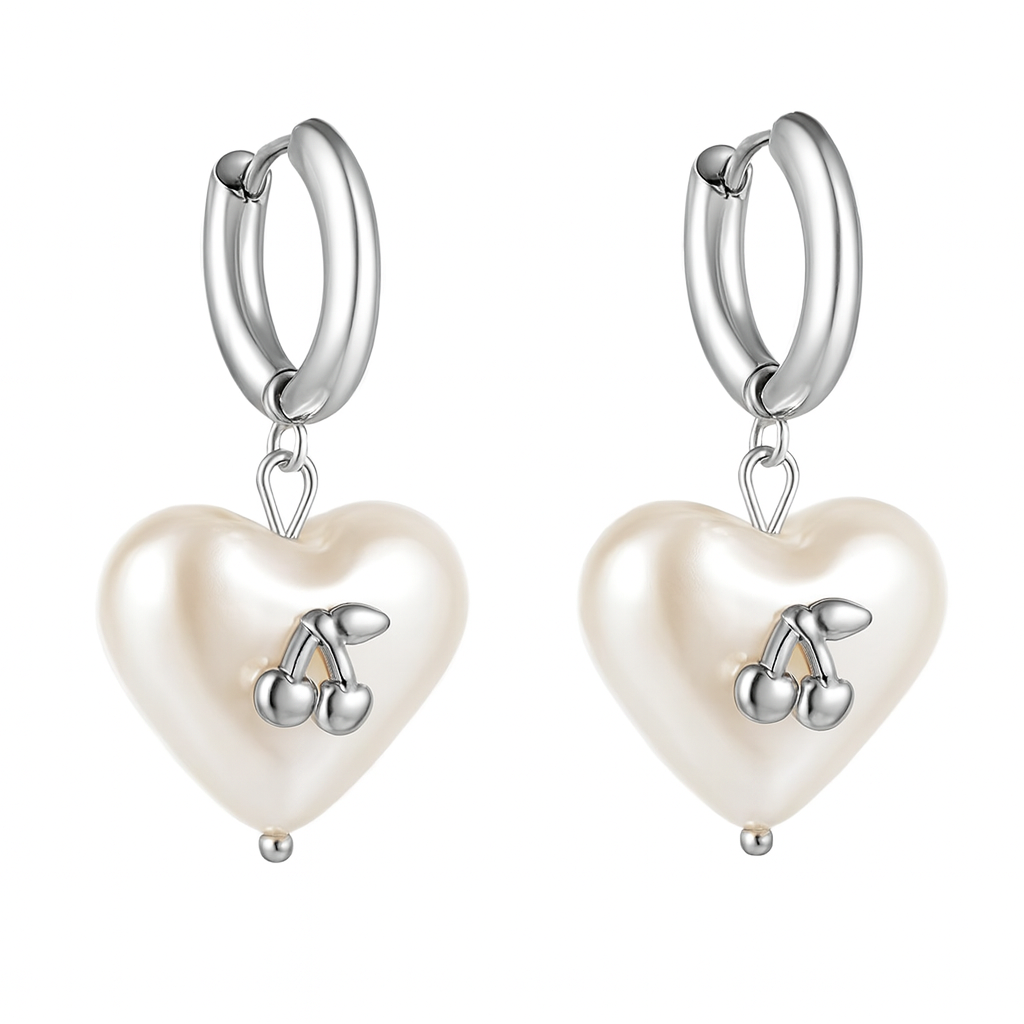 The Silver Chunky Chic Cherry Heart Huggies