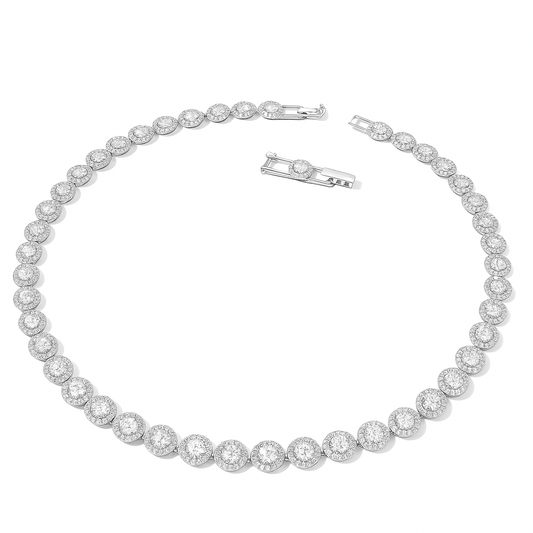 The Silver Sparkling Halo Harmony Tennis Necklace