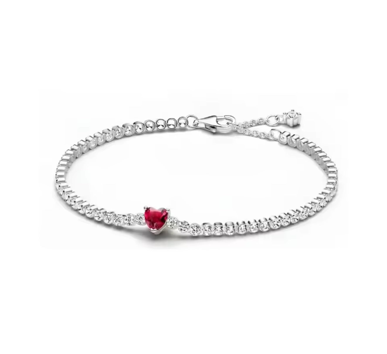 The Dainty Ruby Red Heart Tennis Bracelet