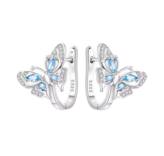 The Silver Fluttering Blue Butterfly Clip Earrings