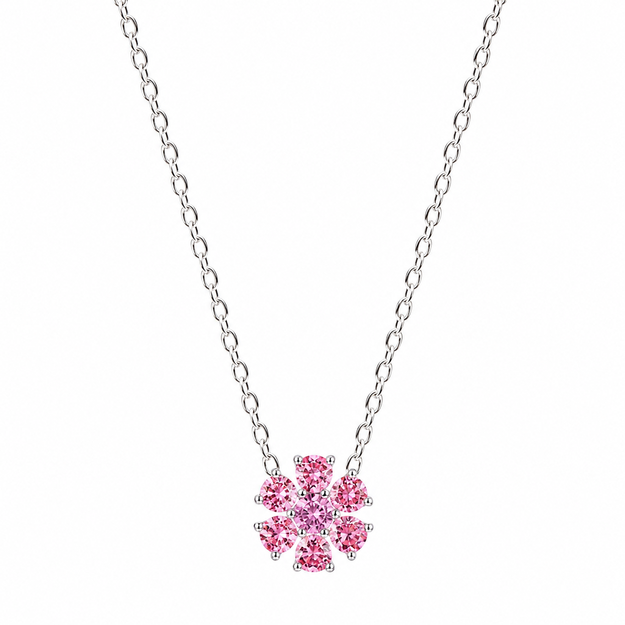The Silver Dainty Mini Pink Cherry Blossom Flower Pendant Necklace
