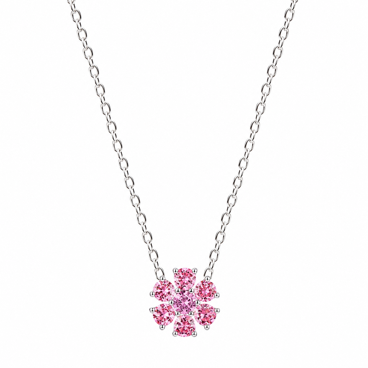 The Silver Dainty Mini Pink Cherry Blossom Flower Pendant Necklace
