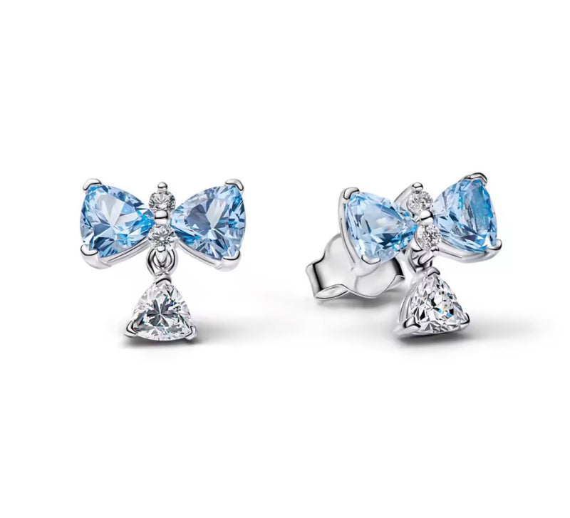 The Blue Crystal Bow Diamanté Drop Earrings