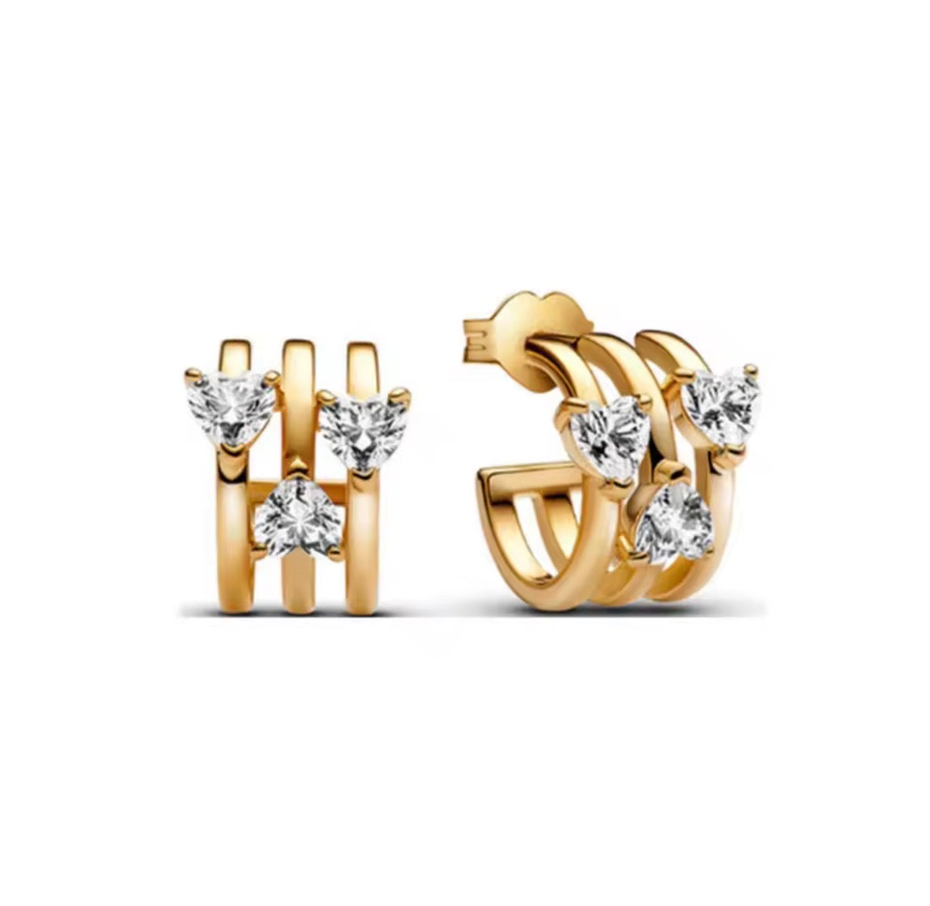 The Gold Triple Ariquizè Heart Studs