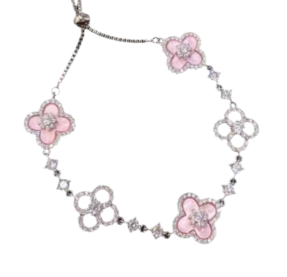 The Silver Dreamy Enchanted Sparkling Sakura Flower Bracelet