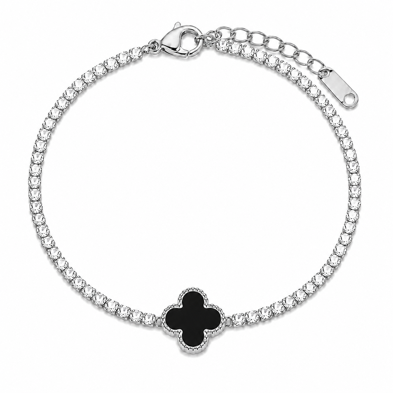 The Silver Sparkling Éclat Black Arabia Clover Tennis Bracelet