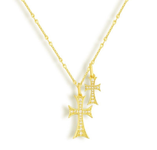 The Gold Divine Duo Cross Necklace