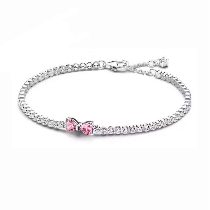 The Pink Bow Tennis Bracelet - 16CM (Extra Small Bracelet, Designed For Babies/Children)