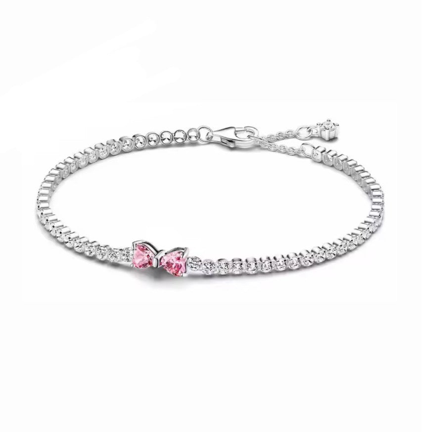 The Pink Bow Tennis Bracelet - 16CM (Extra Small Bracelet, Designed For Babies/Children)