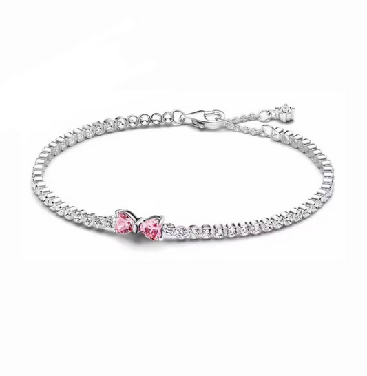 The Pink Heart Tennis Bracelet - 16CM (Extra Small Bracelet, Designed For Babies/Children)