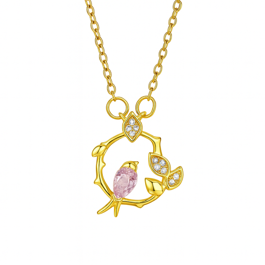 The Gold Pink Mockingbird Pendant Necklace