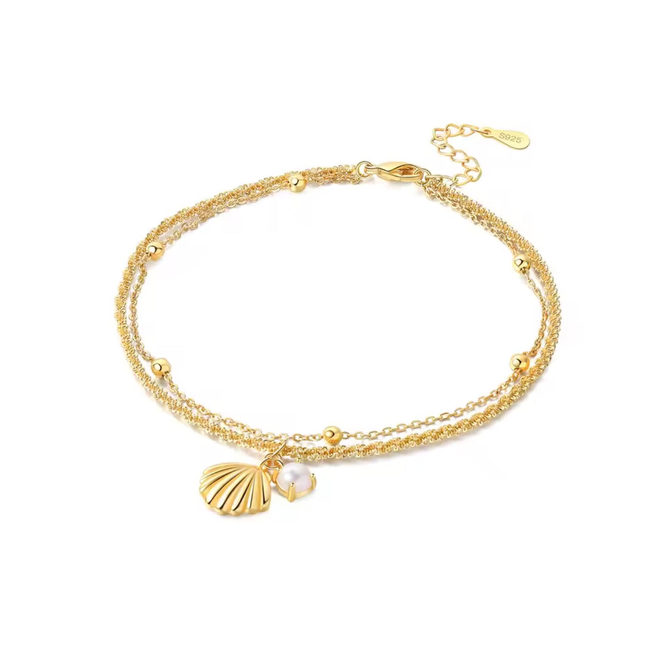 The Gold Riviera Elowen Shell Anklet
