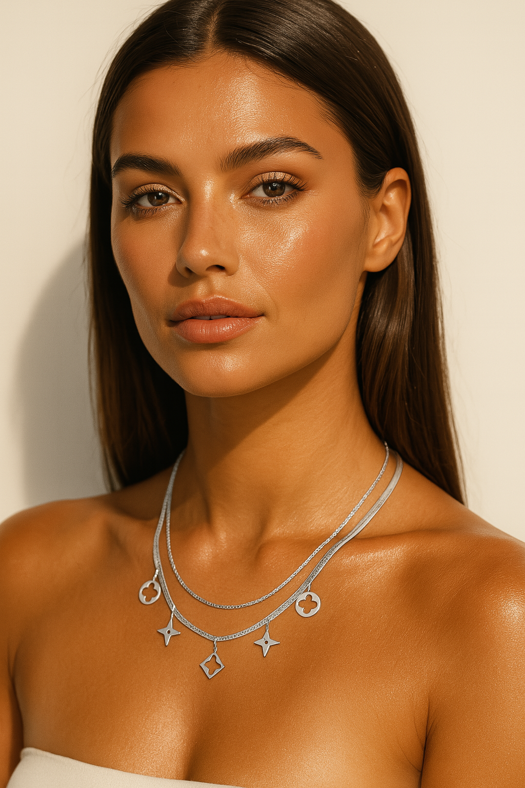 The Silver Bloom Clover Duo-Layer Necklace