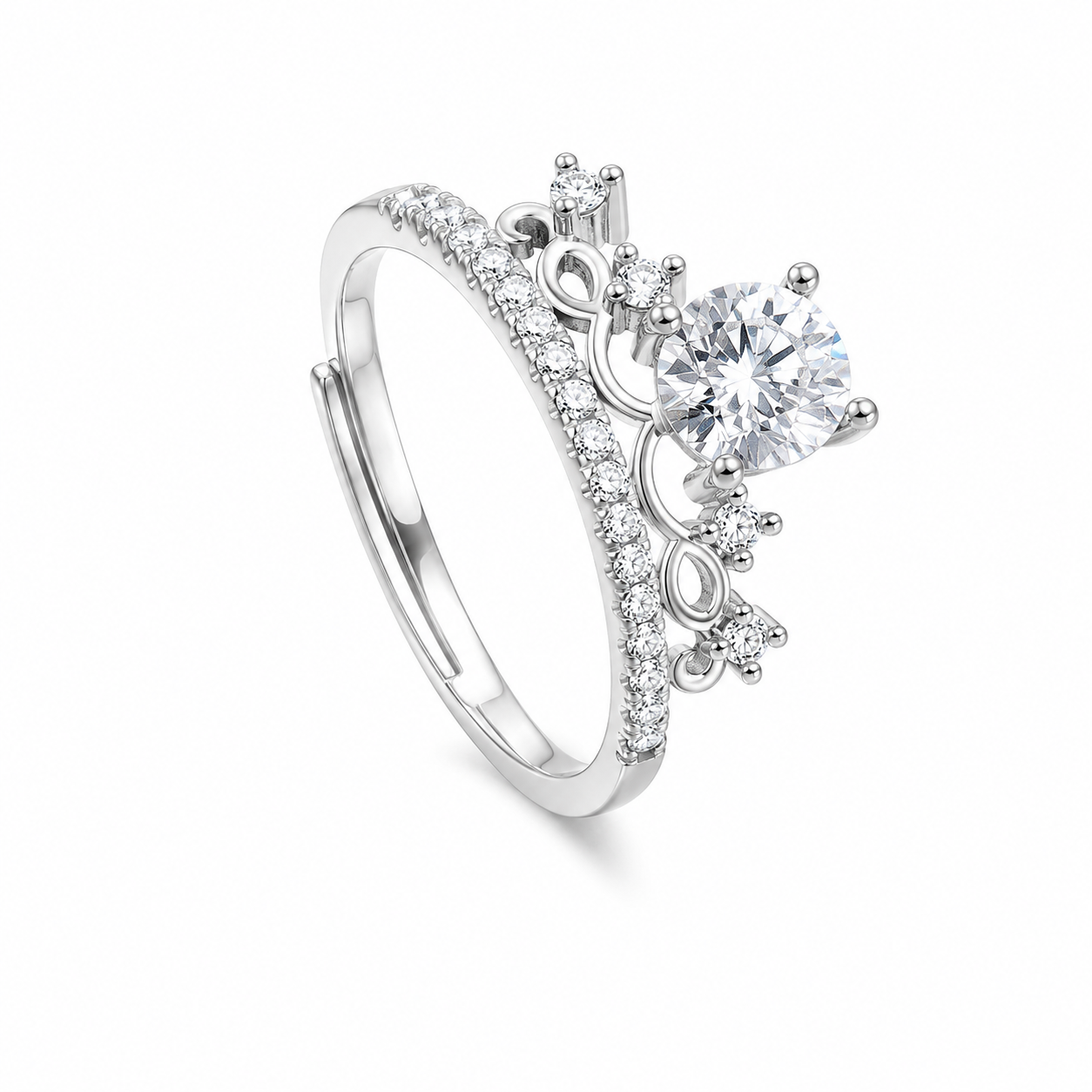 The Silver Sparkling Gemstone Crown Adjustable Ring