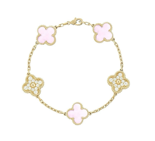 The Gold Sparkling Pink Etoilé Arabia  Clover Bracelet