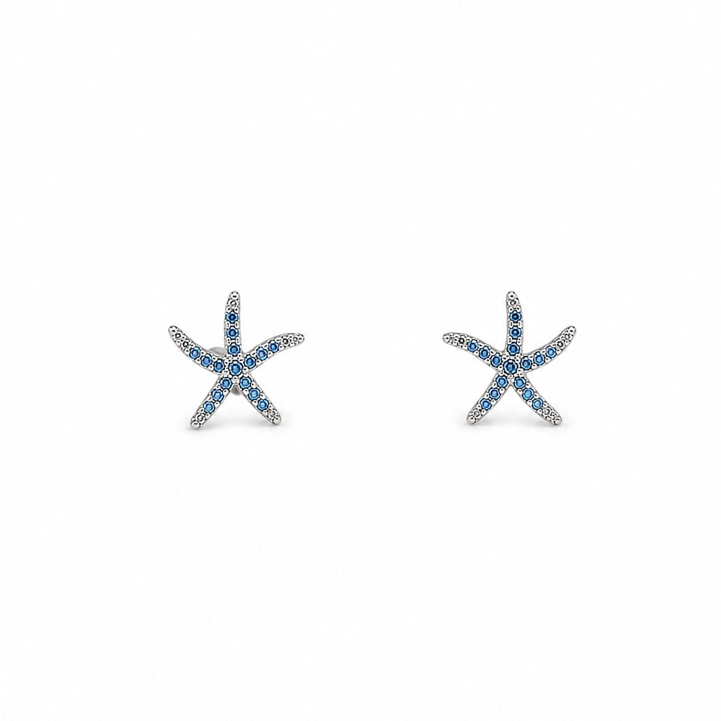 The Silver Mini Tidal Blue Starfish Studs