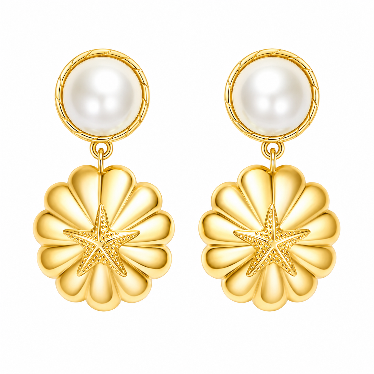The Gold Ocean Pearl Starfish Studs