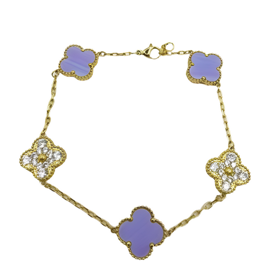 The Gold Sparkling Etoilè Arabia Lilac Violet Clover Bracelet