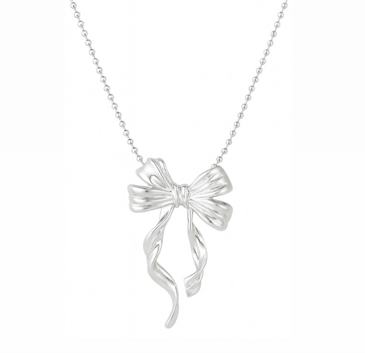 The Silver Luxe Ribbon Bow Necklace