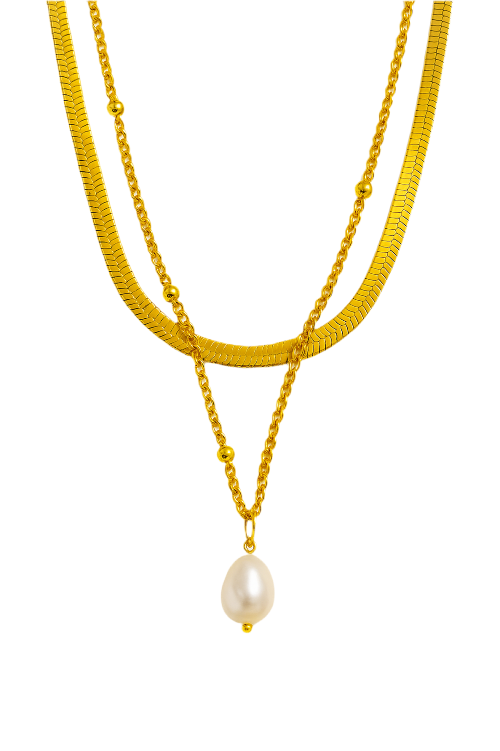 The Gold Salty Pearl Layers Necklace