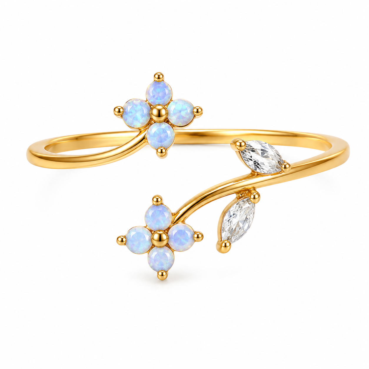 The Gold Light Blue Luna Flower Duo Adjustable Ring