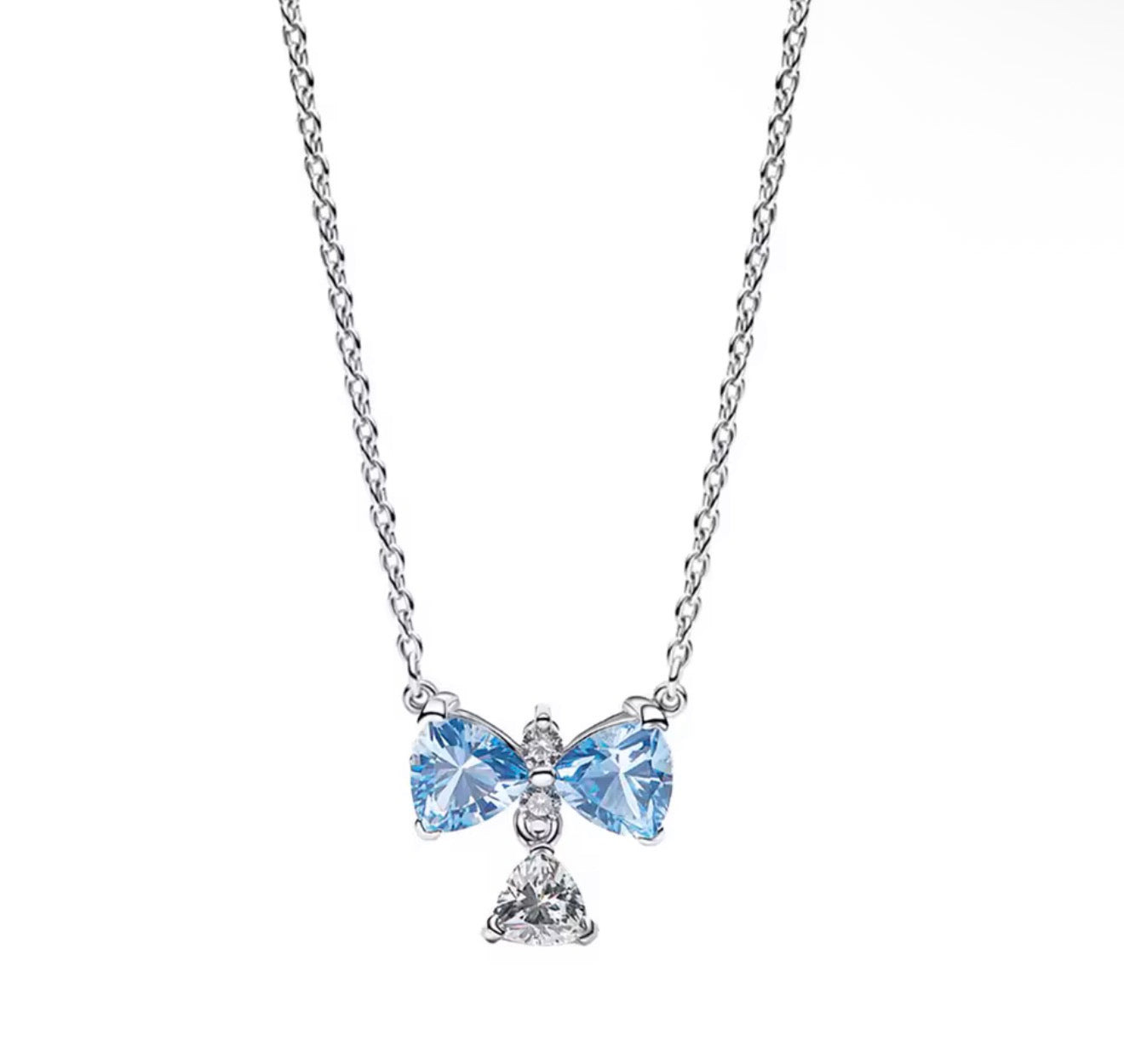 The Blue Crystal Bow Diamanté Drop Necklace