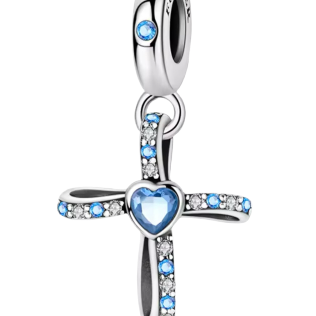 The Blue Heart Cross Charm