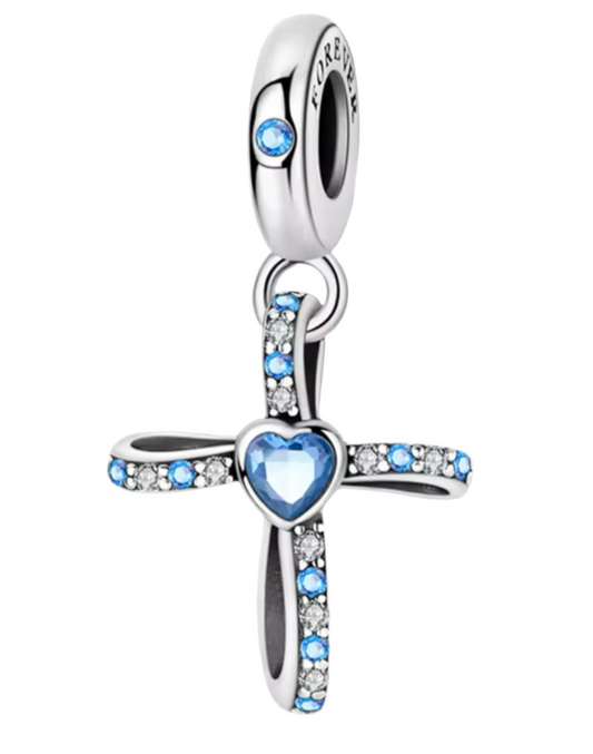 The Blue Heart Cross Charm