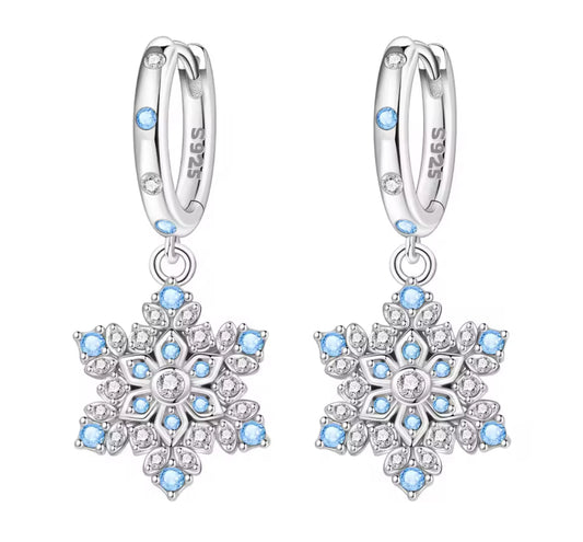 The Blue Snowflake Dangle Hoops
