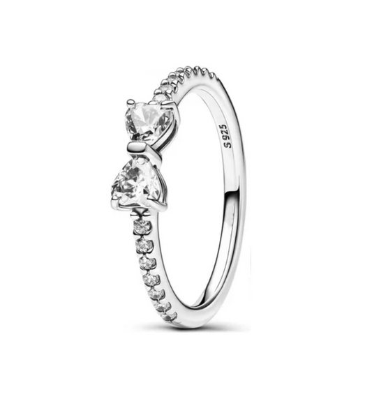 The 925 Sterling Silver Pave Silver Bow Ring