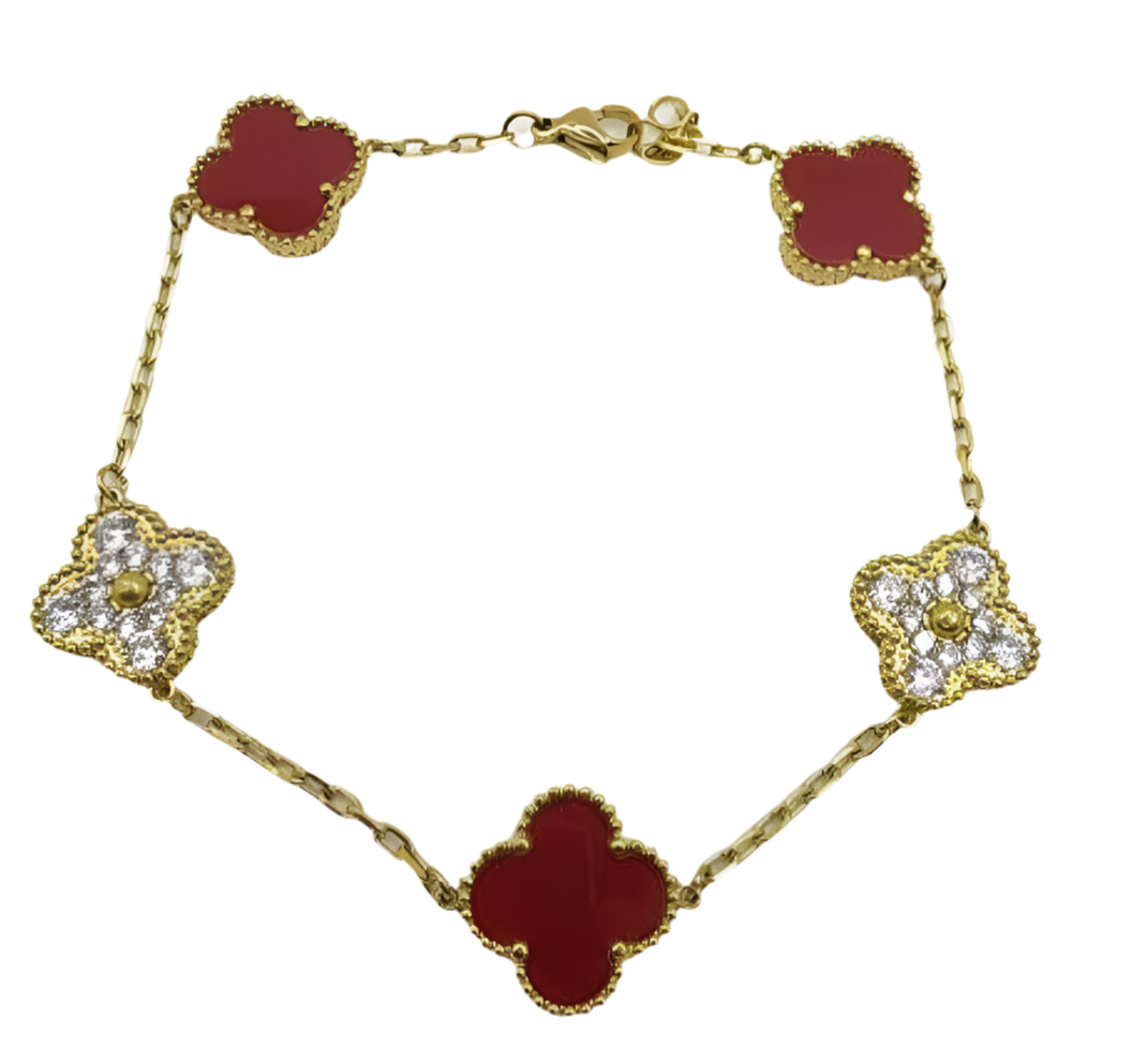 The Gold Sparkling Etoilè Arabia Crimson Flame Clover Bracelet