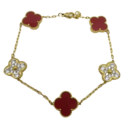 The Gold Sparkling Etoilè Arabia Crimson Flame Clover Bracelet