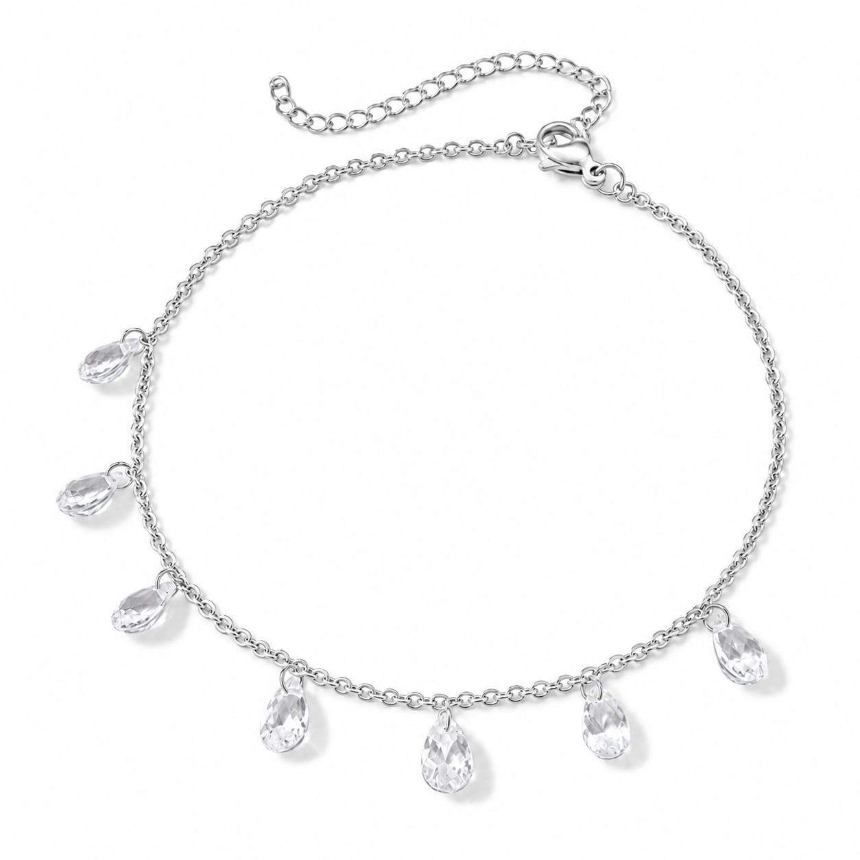 The Silver Clear Water Droplet Anklet