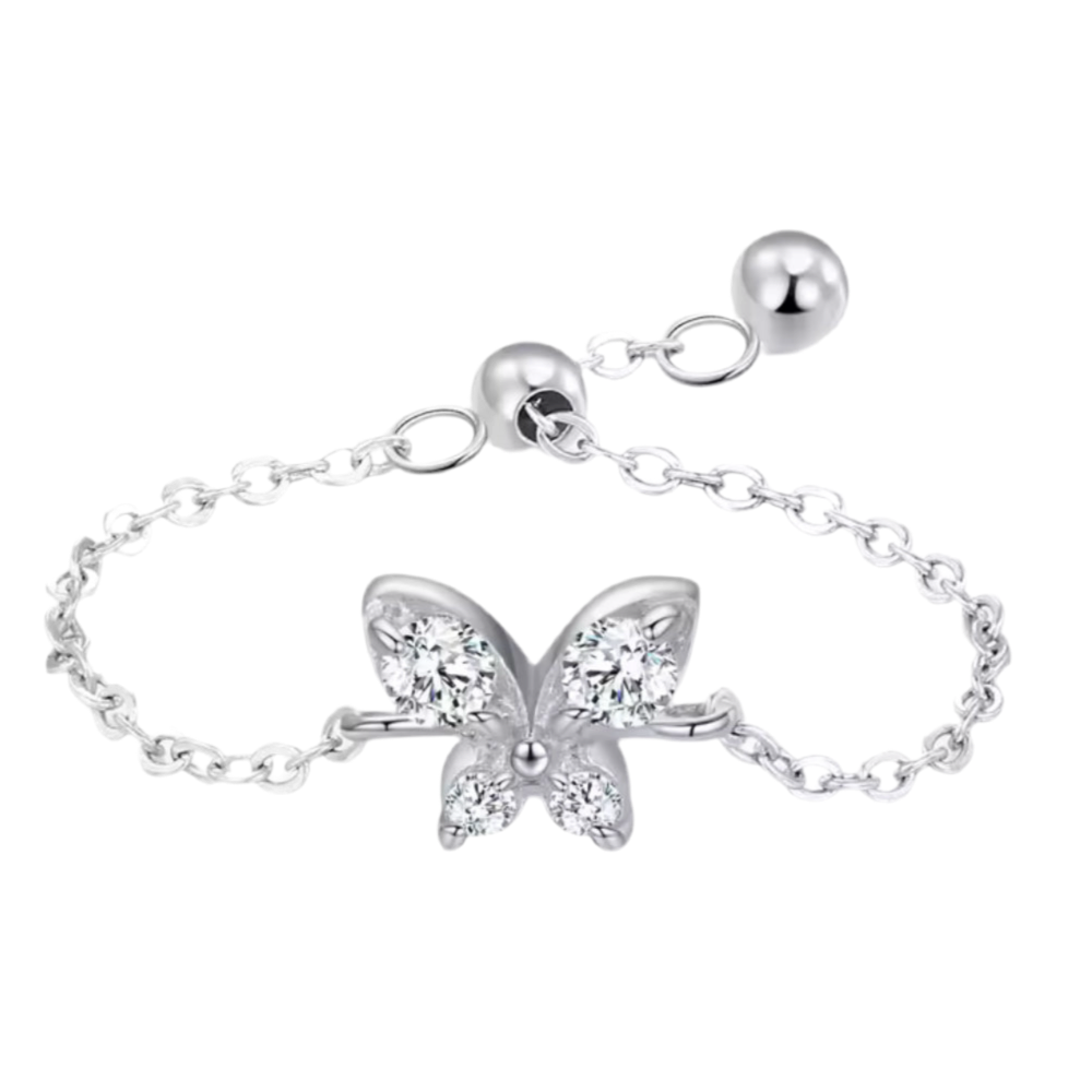 The Silver Dainty Chain Adjustable Butterfly Ring