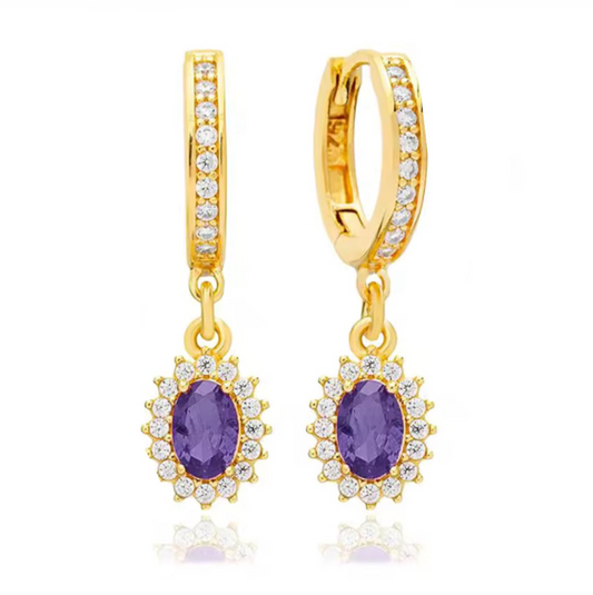The Gold Amethyst Purple Regal Halo Drop Earrings