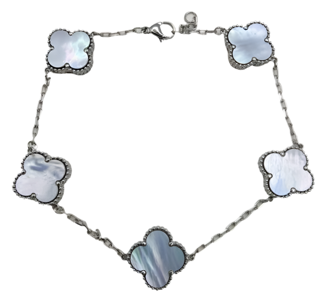The Silver Etoilè Arabia Blue Mother Of Pearl Clover Flower Bracelet