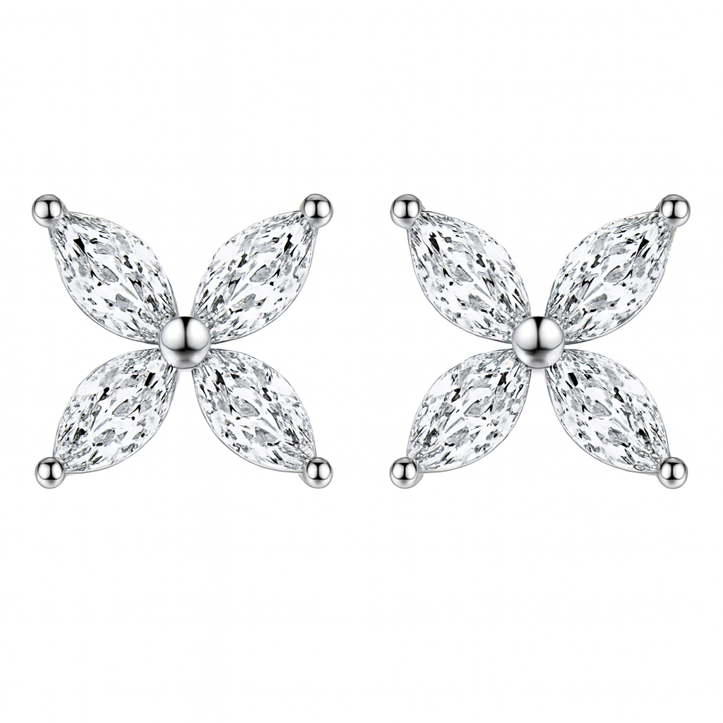 The Silver Sparkling Petal Aurìc Flower Bloom Stud Earrings