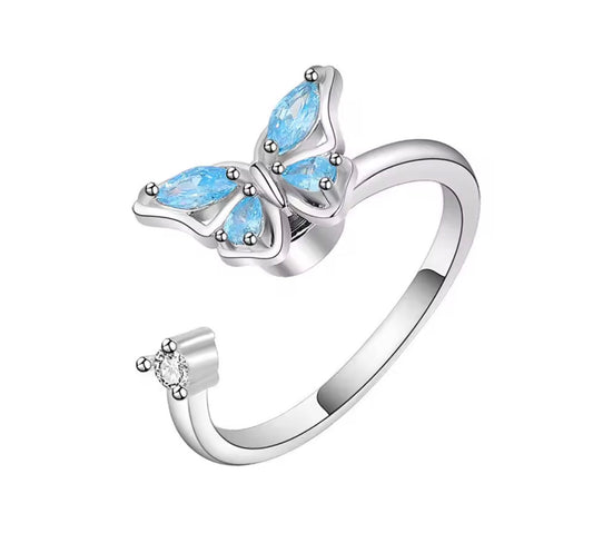 The Silver Blue Butterfly Gemstone Anxiety Ring