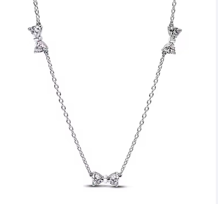 The Silver Eternal Sparkling Grace Kissed Bow Necklace