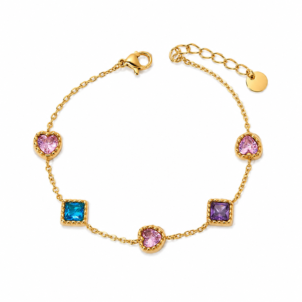 The Gold Sparkling Colourful Darling Heart Gemstone Bracelet