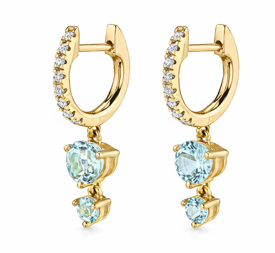 The Light Blue Double Circular Pendant  Drop Huggies