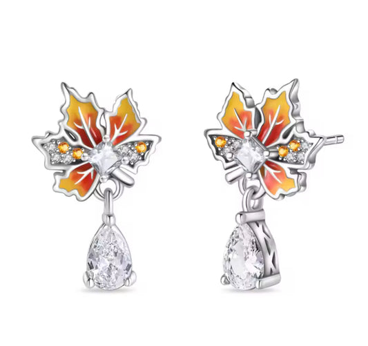 The Orange Autumn Leaf Diamanté Drape Earrings