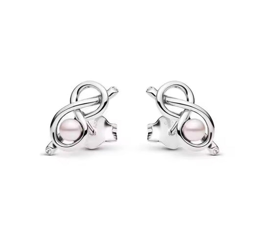 The Silver Pearly Pink Infinity Stud Earrings