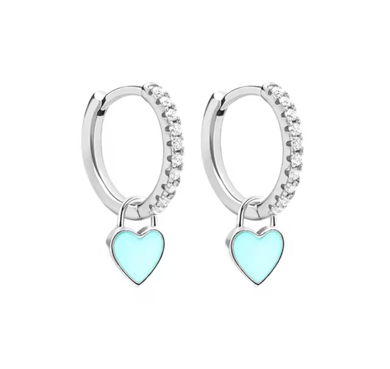 The Silver Turquoise Heart Tif Huggies Earrings